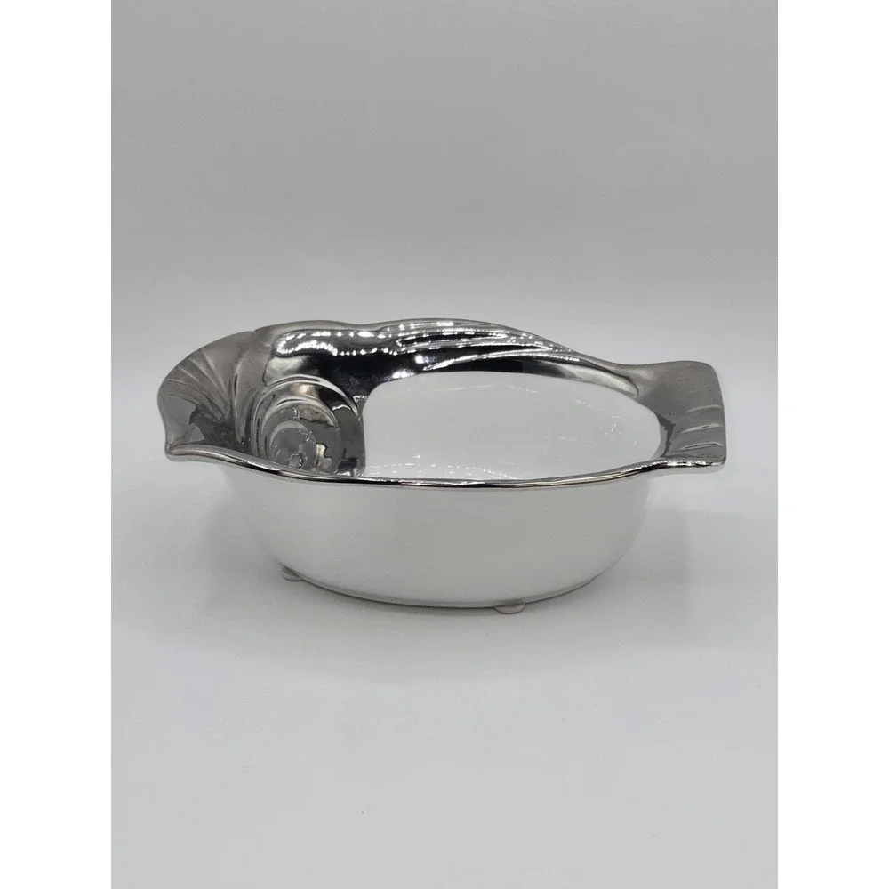 Studio TU Porcelain Plus Sterling Silver Trim Owl Shaped Porcelain Serving Bowl